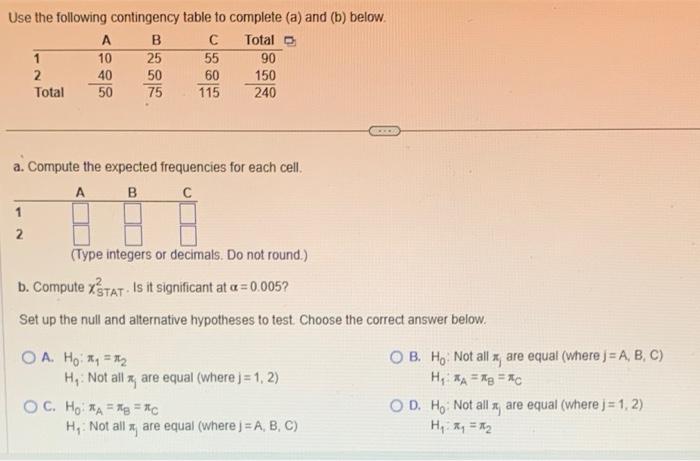 Solved Use The Following Contingency Table To Complete A