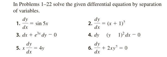 Solved In Problems 1-22 solve the given differential | Chegg.com