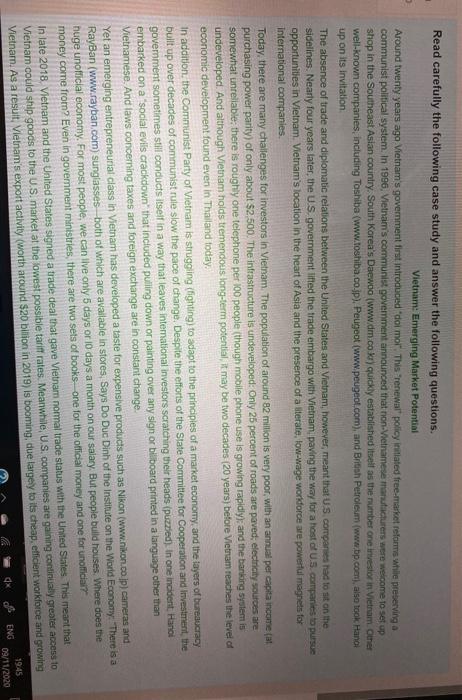 Solved . Read carefully the following case study and answer | Chegg.com