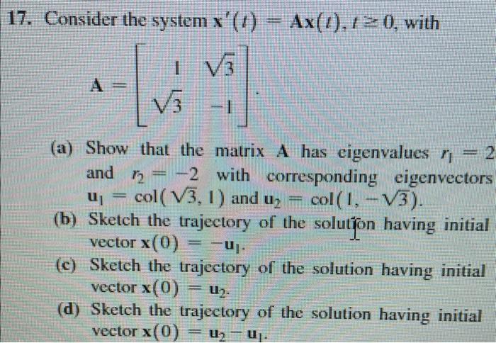Solved Consider the system x′(t)=Ax(t),t≥0, with A=[133−1] | Chegg.com
