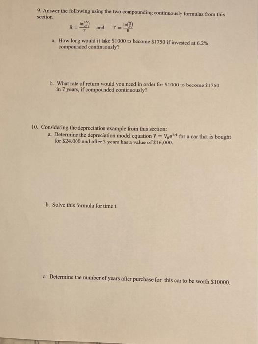 Solved 9. Answer the following using the two compounding | Chegg.com