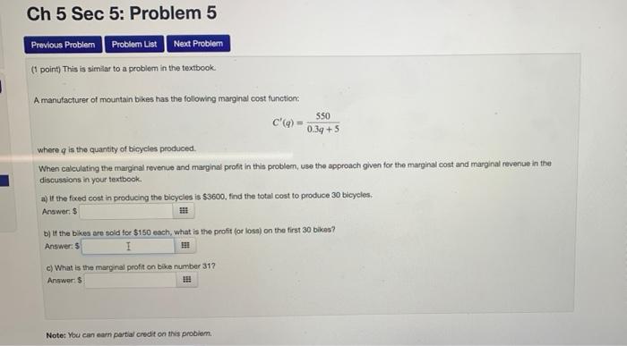Solved Ch 5 Sec 5: Problem 5 Previous Problem Problem List | Chegg.com