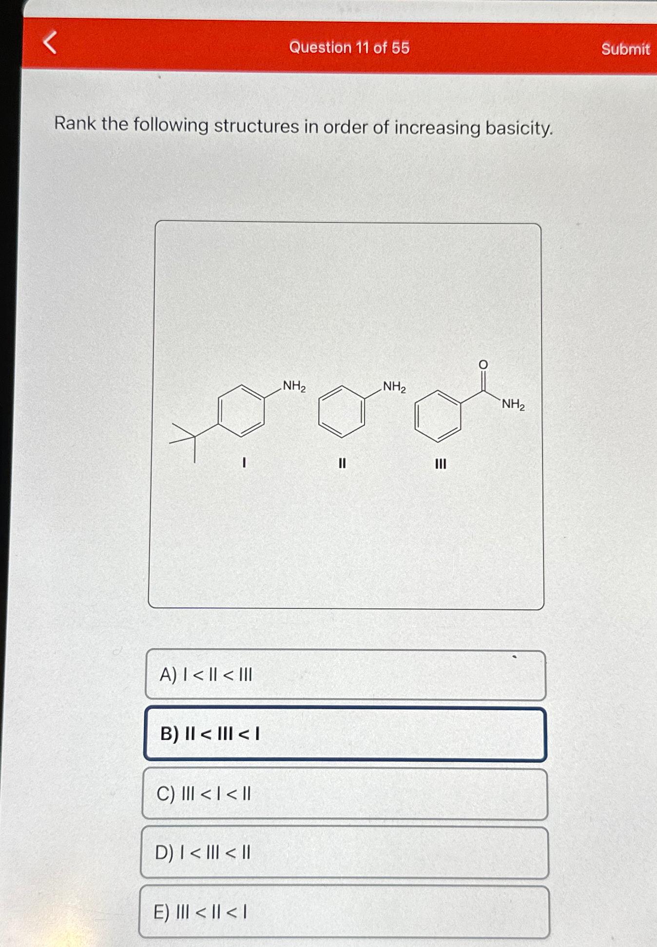 Solved Question 11 ﻿of 55SubmitRank the following structures | Chegg.com