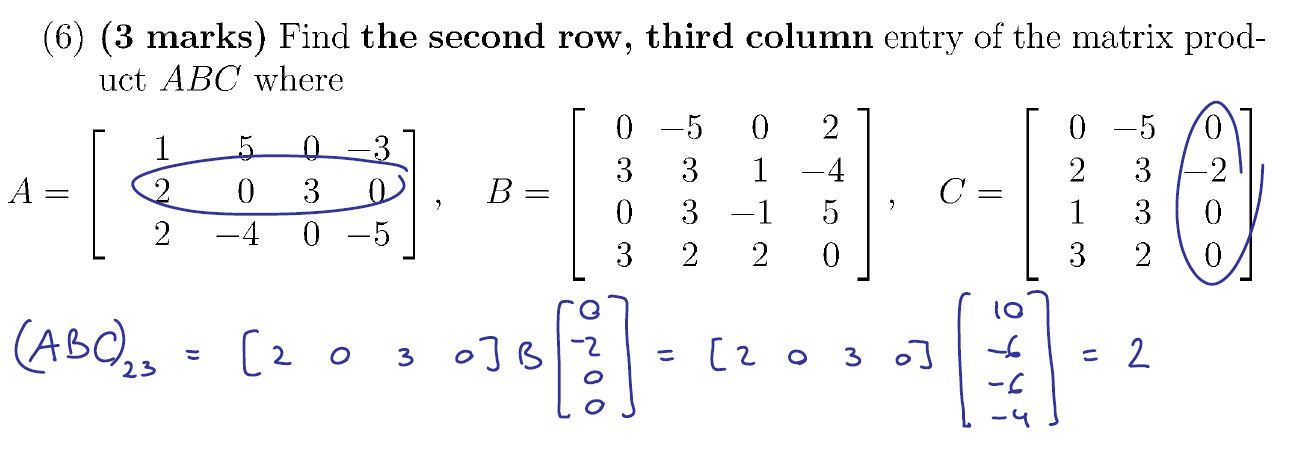 Solved Find the second row, third column entry of the matrix | Chegg.com