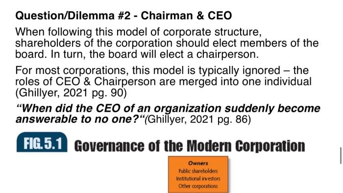 Solved Question/Dilemma #2 - Chairman & CEO When following | Chegg.com