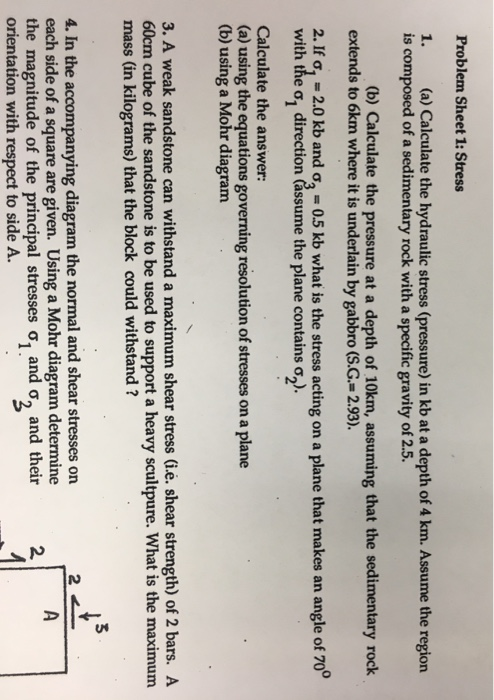 Solved Problem Sheet 1: Stress 1. (a) Calculate The | Chegg.com