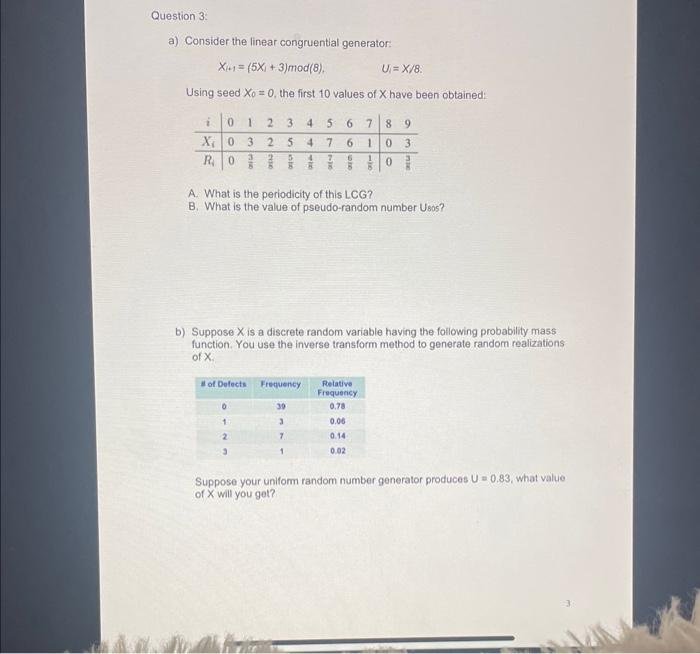 Solved A) Consider The Linear Congruential Generator: | Chegg.com