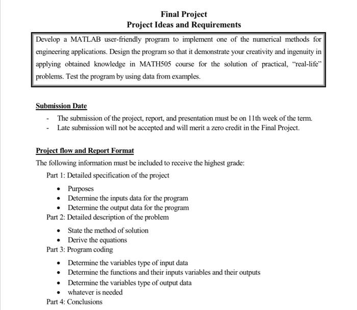 Solved Final Project Project Ideas and Requirements Develop 