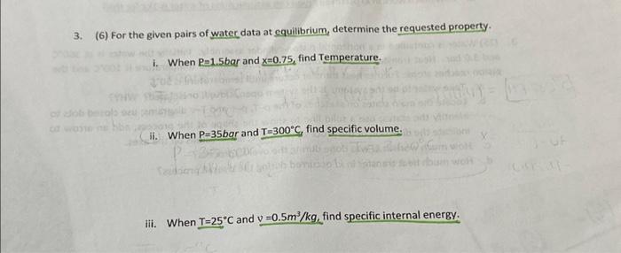 Solved 3. (6) For the given pairs of water data at | Chegg.com