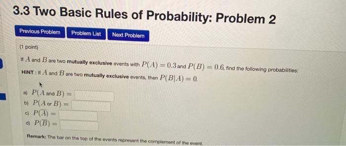 Solved 3.3 Two Basic Rules Of Probability: Problem 2 | Chegg.com