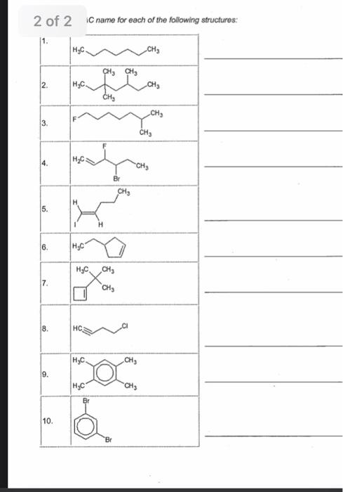 Solved iC name for each of the following structures: | Chegg.com