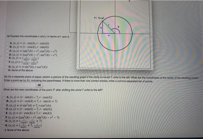 Solved P Wy Aexpress The Coordinates And Y In Terms Of Chegg Com