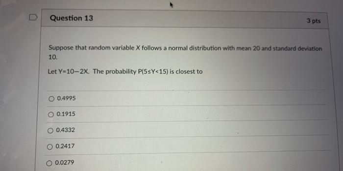 Solved Question 13 3 Pts Suppose That Random Variable X | Chegg.com