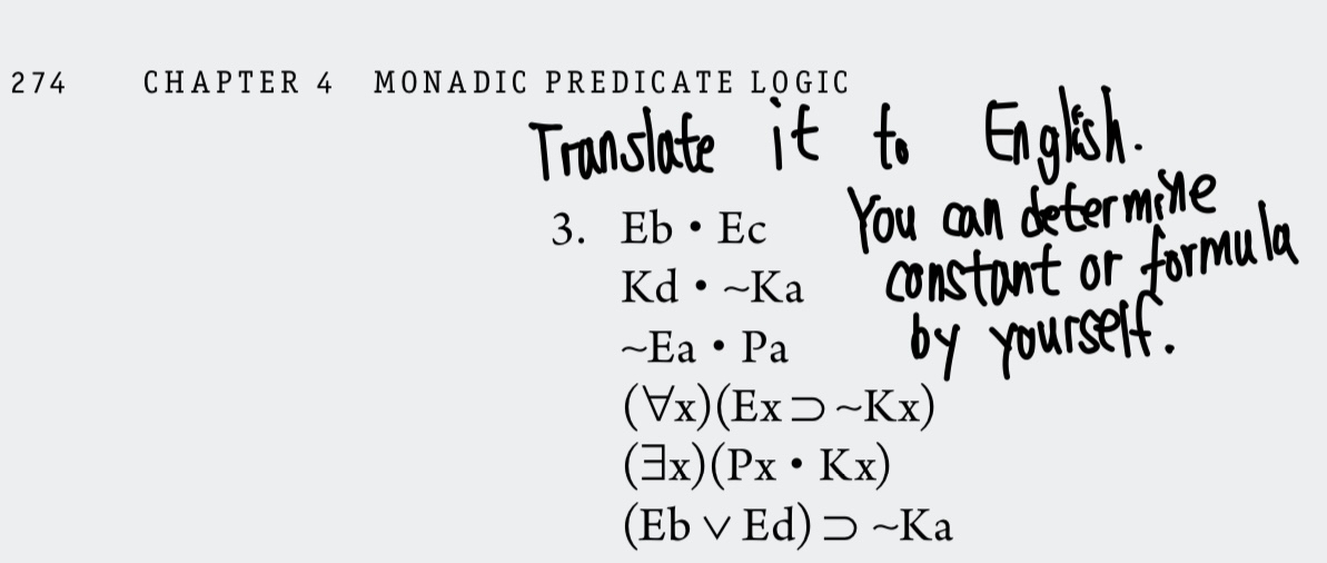 Solved 274 ﻿CHAPTER 4 ﻿MONADIC PREDICATE LOGICTranslate it | Chegg.com