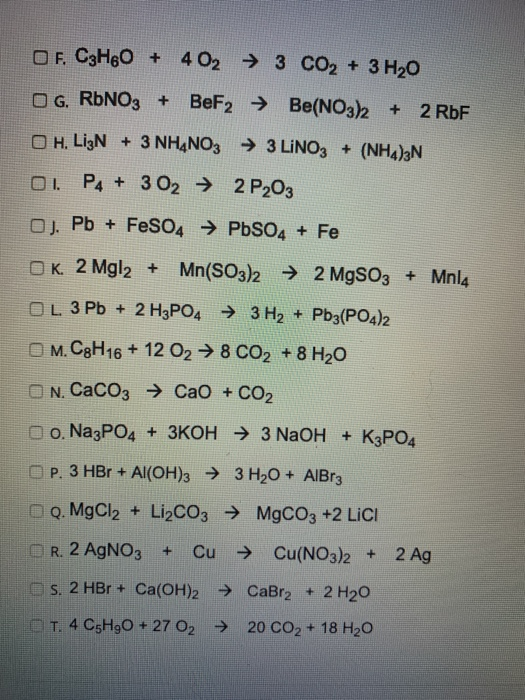 Solved Select all of the reactions below that represent a | Chegg.com