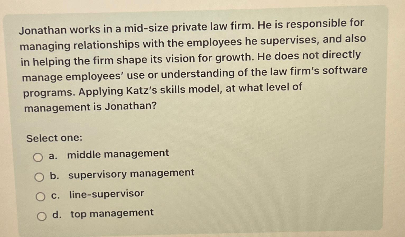 Solved Jonathan works in a mid-size private law firm. He is