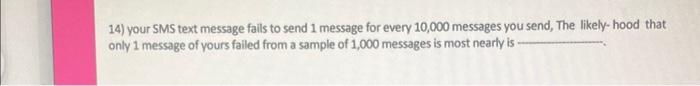 Solved 14) your SMS text message fails to send 1 message for | Chegg.com