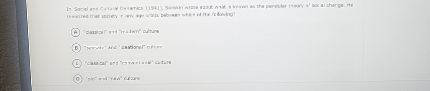 Solved In Social and Cultural Dynamics (1941), ﻿Sorokin | Chegg.com