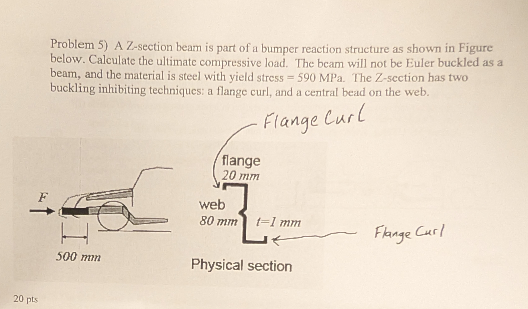 Solved Problem 5) ﻿A Z-section beam is part of a bumper | Chegg.com
