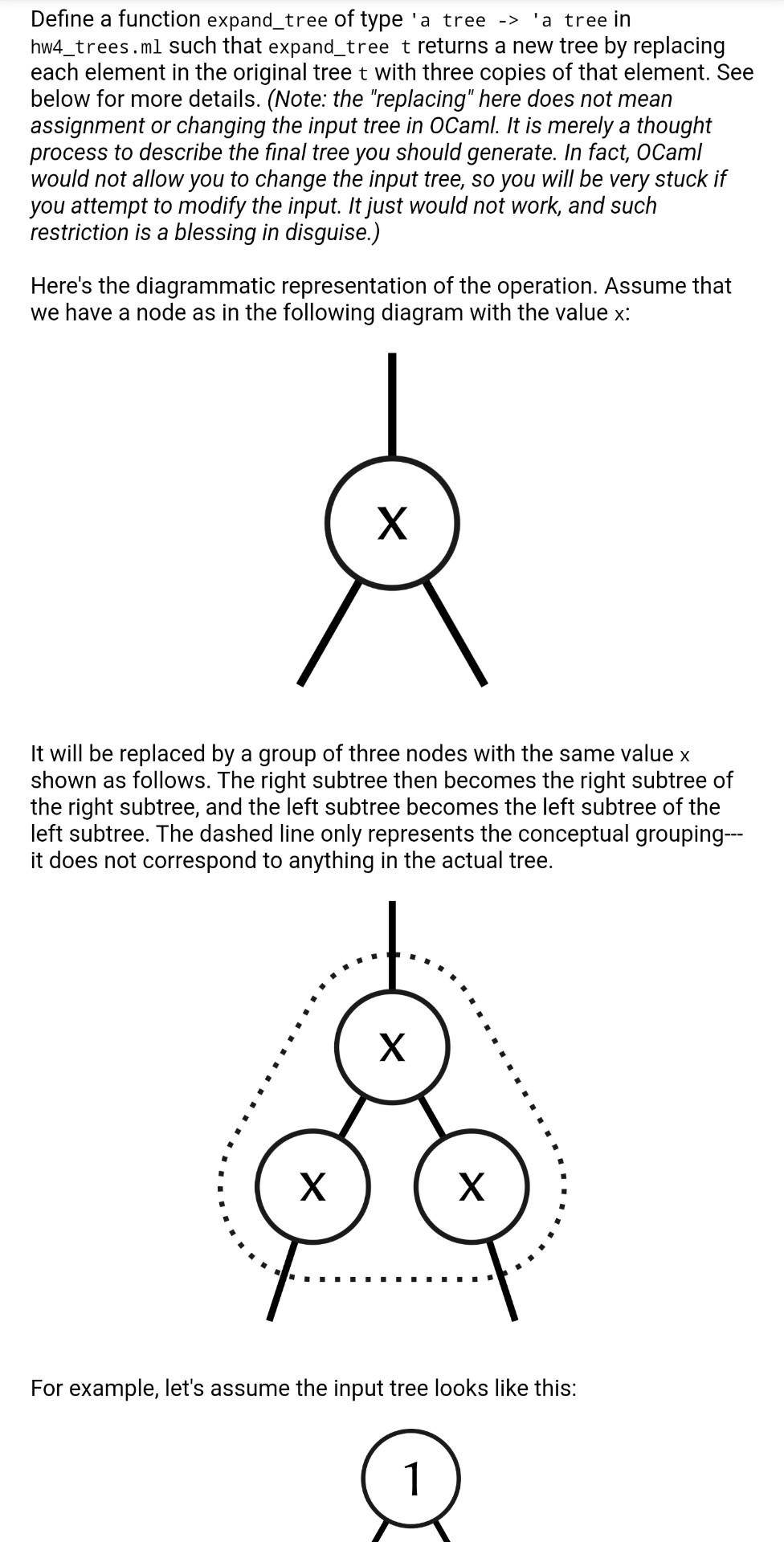 Solved Define a function expand_tree of type 'a tree -> 'a | Chegg.com