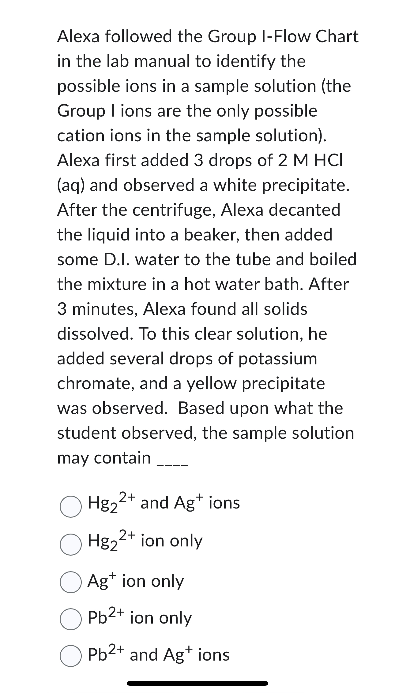 Solved Alexa followed the Group I-Flow Chart in the lab | Chegg.com