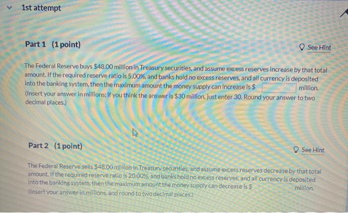 Solved 1st attempt Part 1 (1 point) See Hint The Federal | Chegg.com