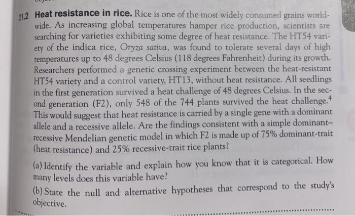 Solved ety 21.2 Heat resistance in rice. Rice is one of the | Chegg.com