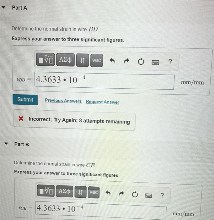 Solved Determine the normal strain in wire BD Express your | Chegg.com