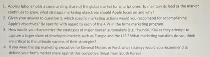 Solved 1. Apple's Iphone holds a commanding share of the | Chegg.com