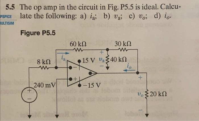 Solved 5.5 The Op Amp In The Circuit In Fig. P5.5 Is Ideal. | Chegg.com