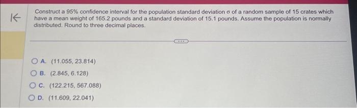 Solved Construct a 95% confidence interval for the | Chegg.com