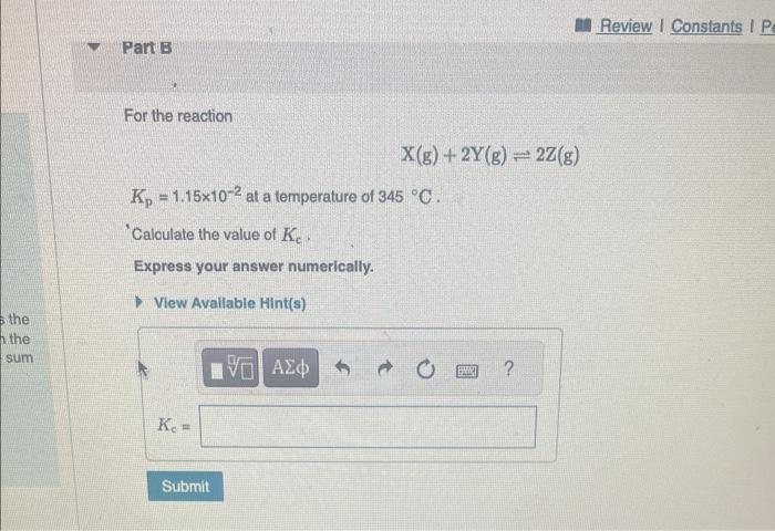 Solved For The Reaction 3a G 3 B G ⇌c G Kc 76 4 At A