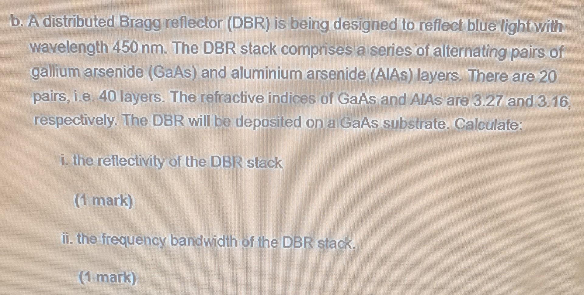 Solved B. A Distributed Bragg Reflector (DBR) Is Being | Chegg.com