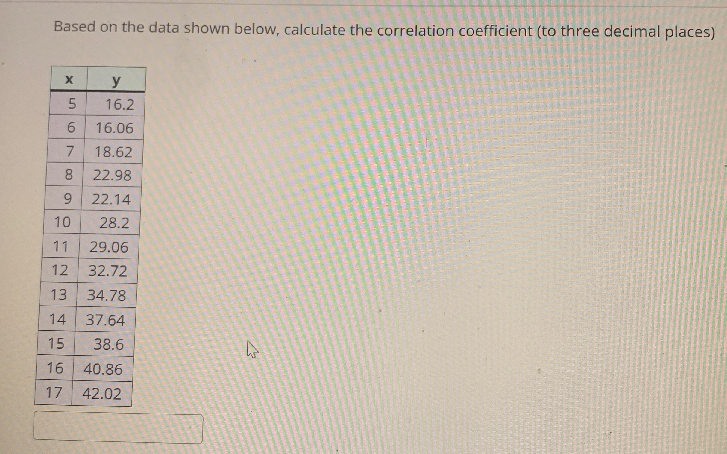 Solved Based on the data shown below, calculate the | Chegg.com
