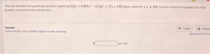 Solved The cost function for a particular product is given | Chegg.com
