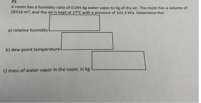 Solved P1 A Room Has A Humidity Ratio Of 0 045 Kg Water V