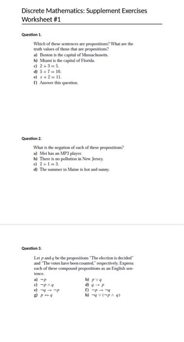 Solved Discrete Mathematics: Supplement Exercises Worksheet | Chegg.com