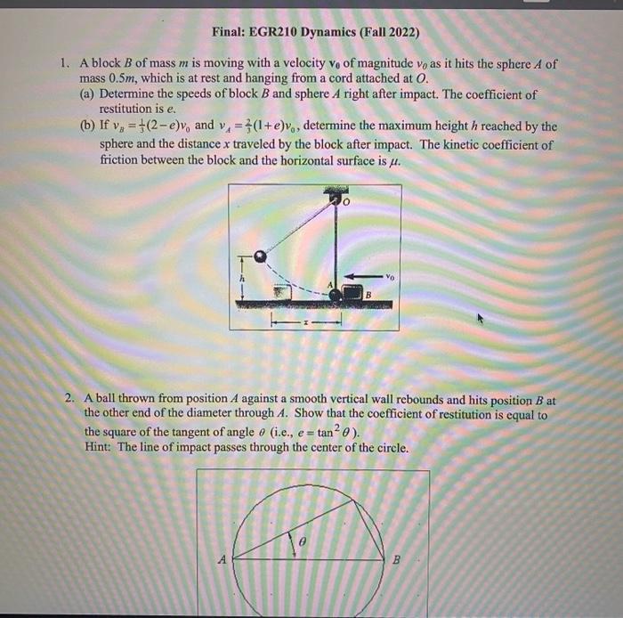 Solved A Block B Of Mass M Is Moving With A Velocity V0 Of | Chegg.com