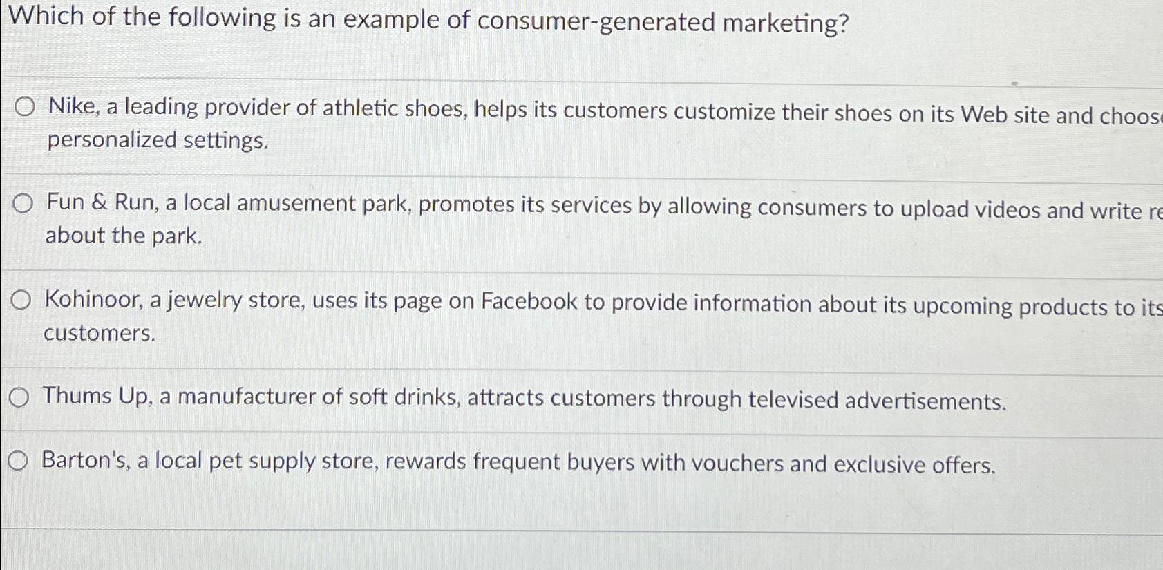 Solved Which of the following is an example of | Chegg.com