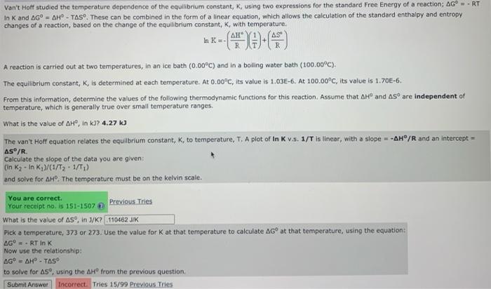 Solved Van't Hoff studied the temperature dependence of the | Chegg.com