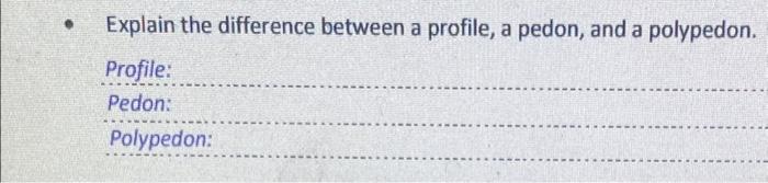 Explain the difference between a profile, a pedon, and a polypedon.