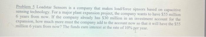 Solved Problem 5 Loadstar Sensors is a company that makes | Chegg.com