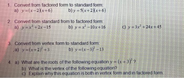 Solved 1 Convert From Factored Form To Standard Form A Y Chegg Com