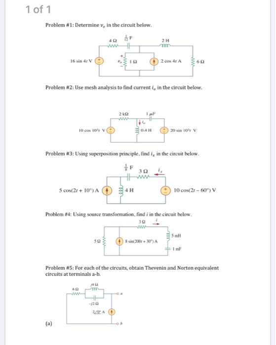 Solved 1 of 1 Problem #1: Determine v, in the circuit below. | Chegg.com