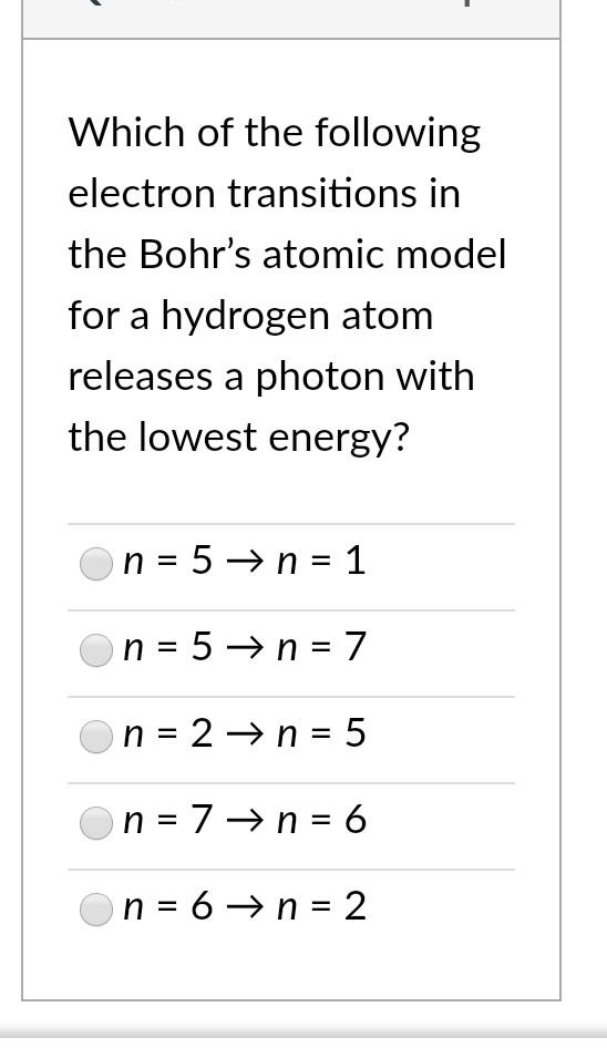 Solved Which of the following electron transitions in the | Chegg.com