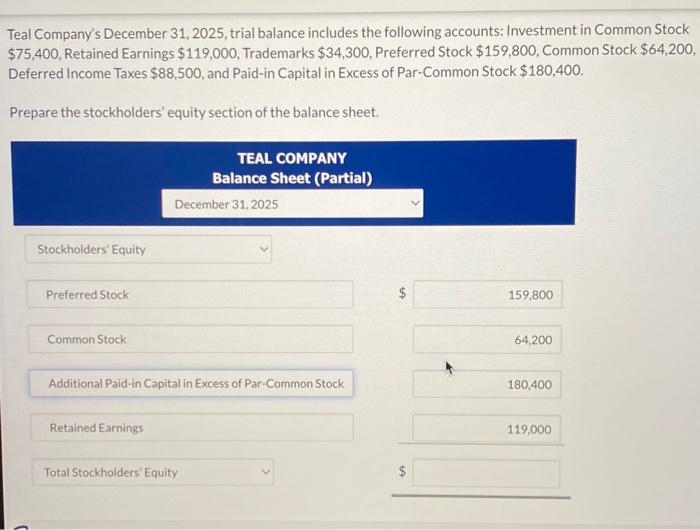 Solved Teal Company's December 31,2025 , trial balance | Chegg.com