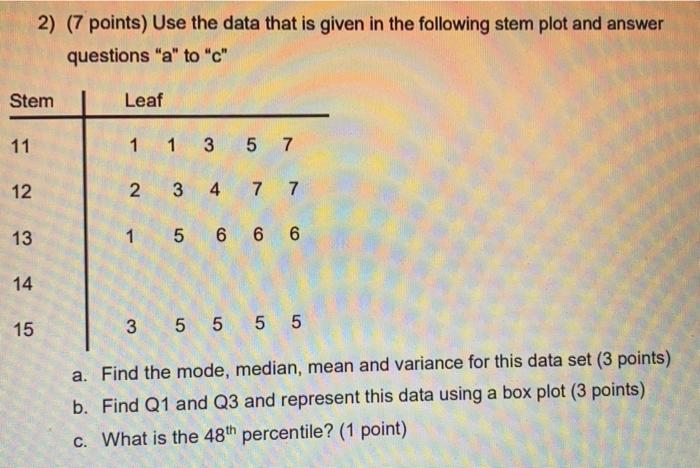 Solved 2) (7 points) Use the data that is given in the | Chegg.com