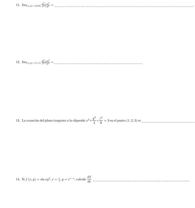 13. La ecuación del plano tangente a la elipsoide \( x^{2}+\frac{y^{2}}{4}+\frac{z^{2}}{9}=3 \) en el punto \( (1,2,3) \) es