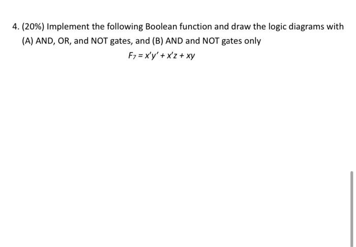 Solved 4. (20\%) Implement The Following Boolean Function | Chegg.com