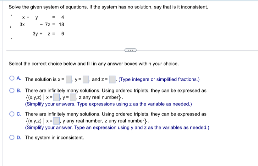 Solved Solve the given system of equations. If the system | Chegg.com